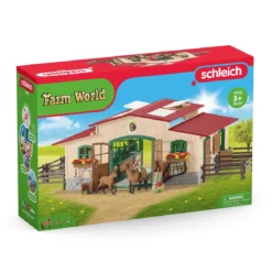 Pferdestall mit Pferden und Zubehör